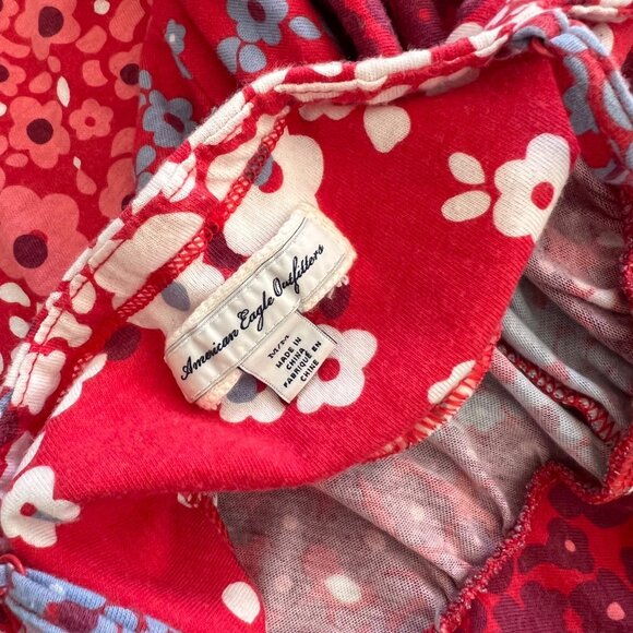 Y2K American Eagle Outfitters Blue & Red Retro Babydoll Midi Dress M - Picture 6 of 8